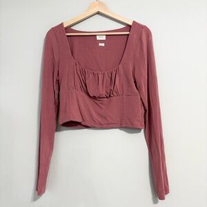 Aritzia Wilfred Rose Pink Long Sleeve Crop Top